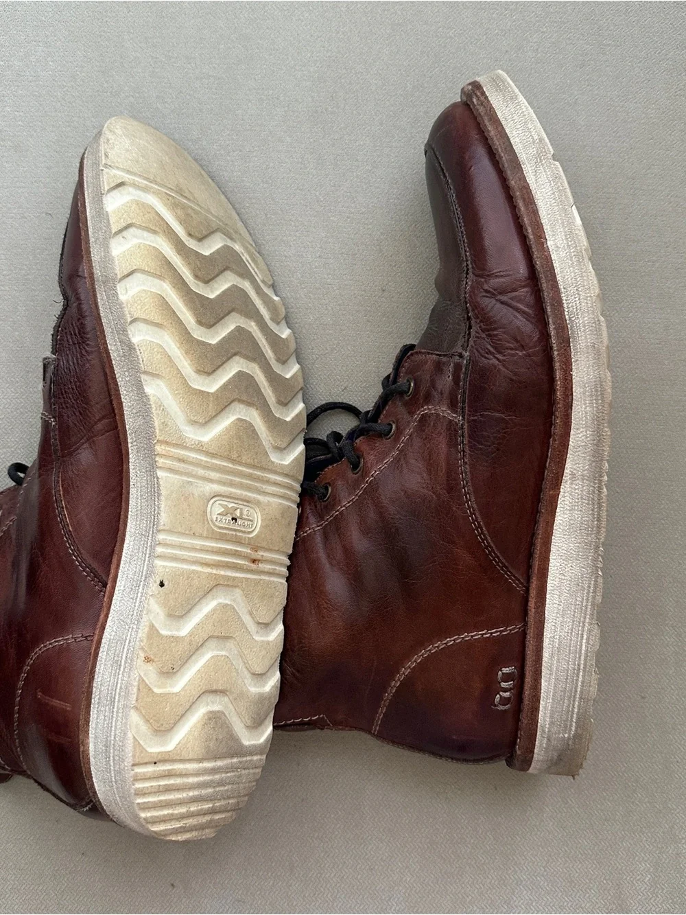 BED|STU Men's Chestnut Brown Leather Lace-Up Boots with Cream Sole
